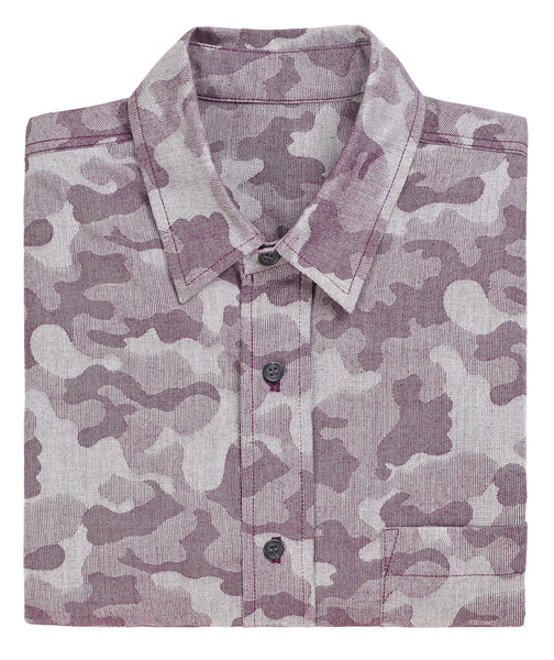 Camo Jacquard Button Down Shirt - Maroon